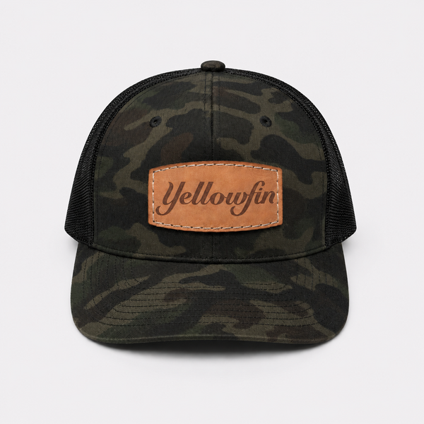 Dark Green & Black Camo Leather Patch Hat